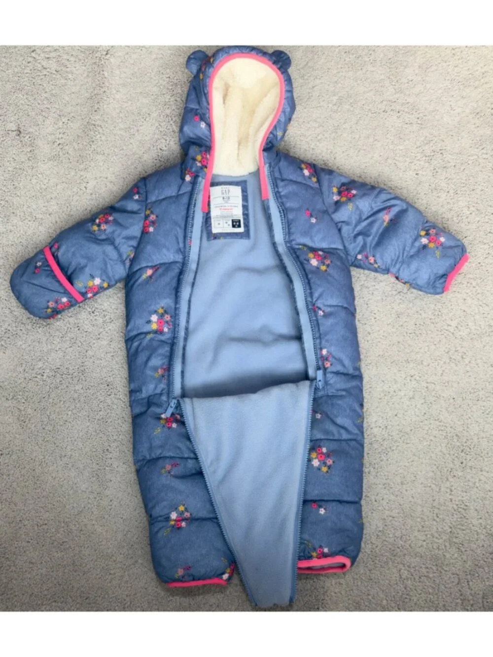 Baby Gap Girls Size 6-12 Months Infant Floral Bunting Fleece Lined Snow Suit